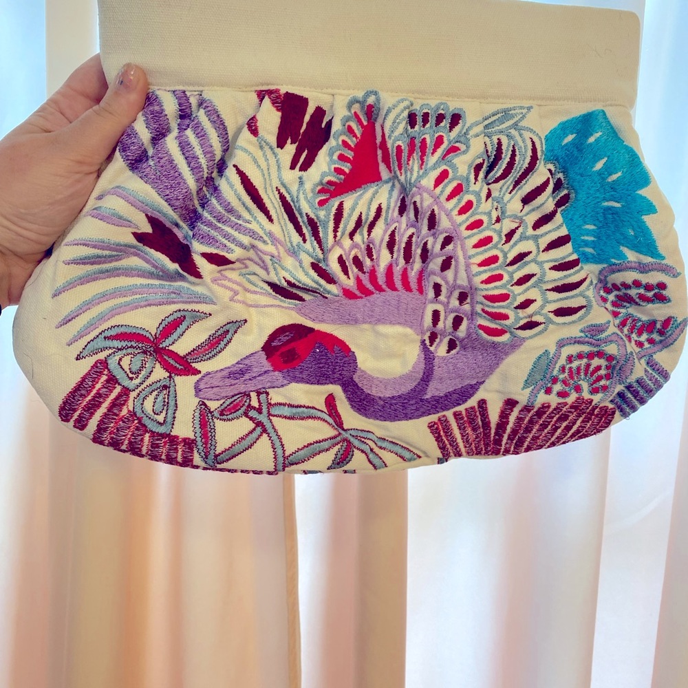 Gorgeous embroidered off white MOYNA clutch